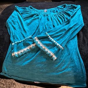 Teal Off Shoulder Double Laces Sleeve Tunic Size L - XL from WinWin